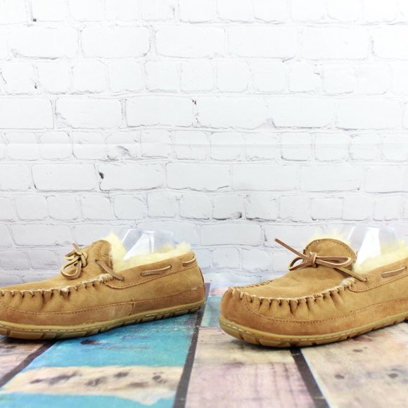 LL Bean Brown Wicked Good Shearling Lined Moccasin Slippers Size 10 M - Picture 2 of 9